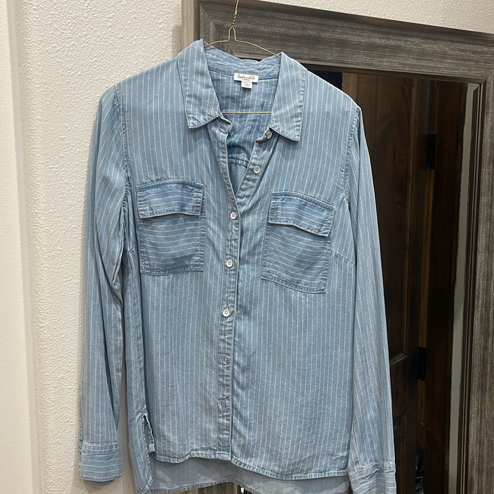 Splendid Denim Button Down With White Pinstripes - image 3